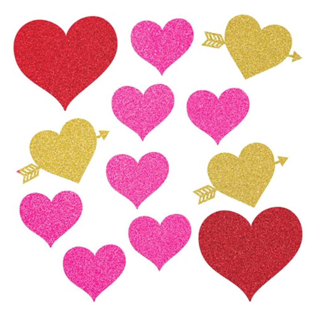 Valentines Hearts Assorted Heart Cutouts with Glitter 12 Valentine