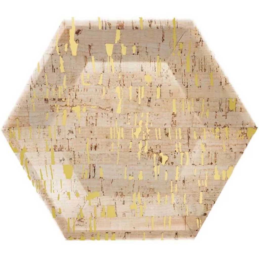 Cork Gold Banquet Hexagon Plates 10in 8ct