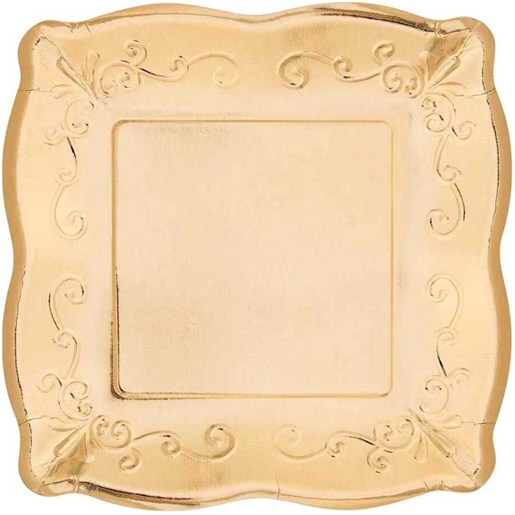 Gold Banquet Plate Embossed Square 10in 8ct