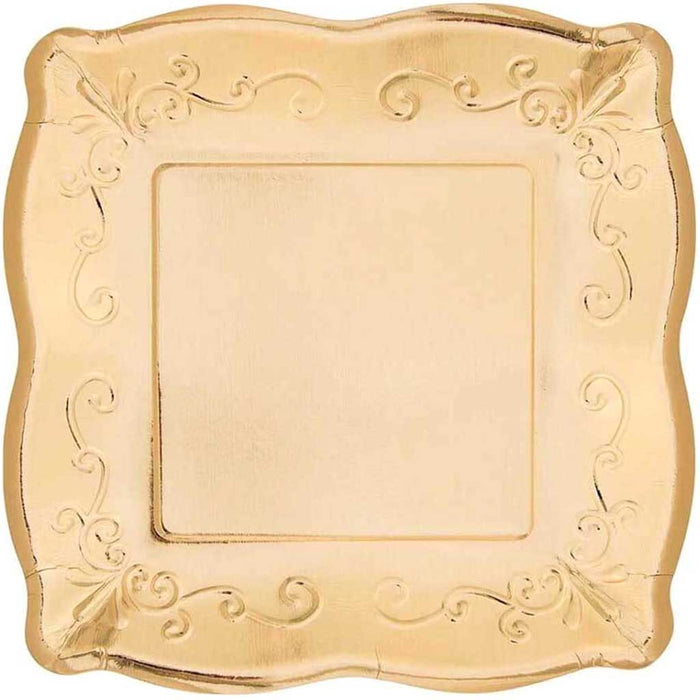 Gold Banquet Plate Embossed Square 10in 8ct