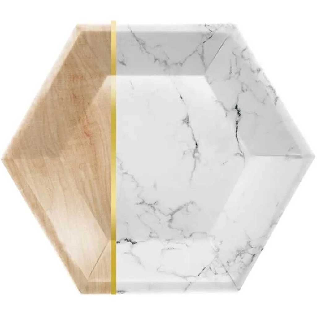 Marble Hexagon Paper Banquet Plates 10in