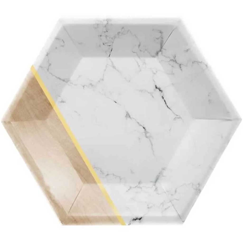 Marble Hexagon Paper Dessert Plates 8in 8ct