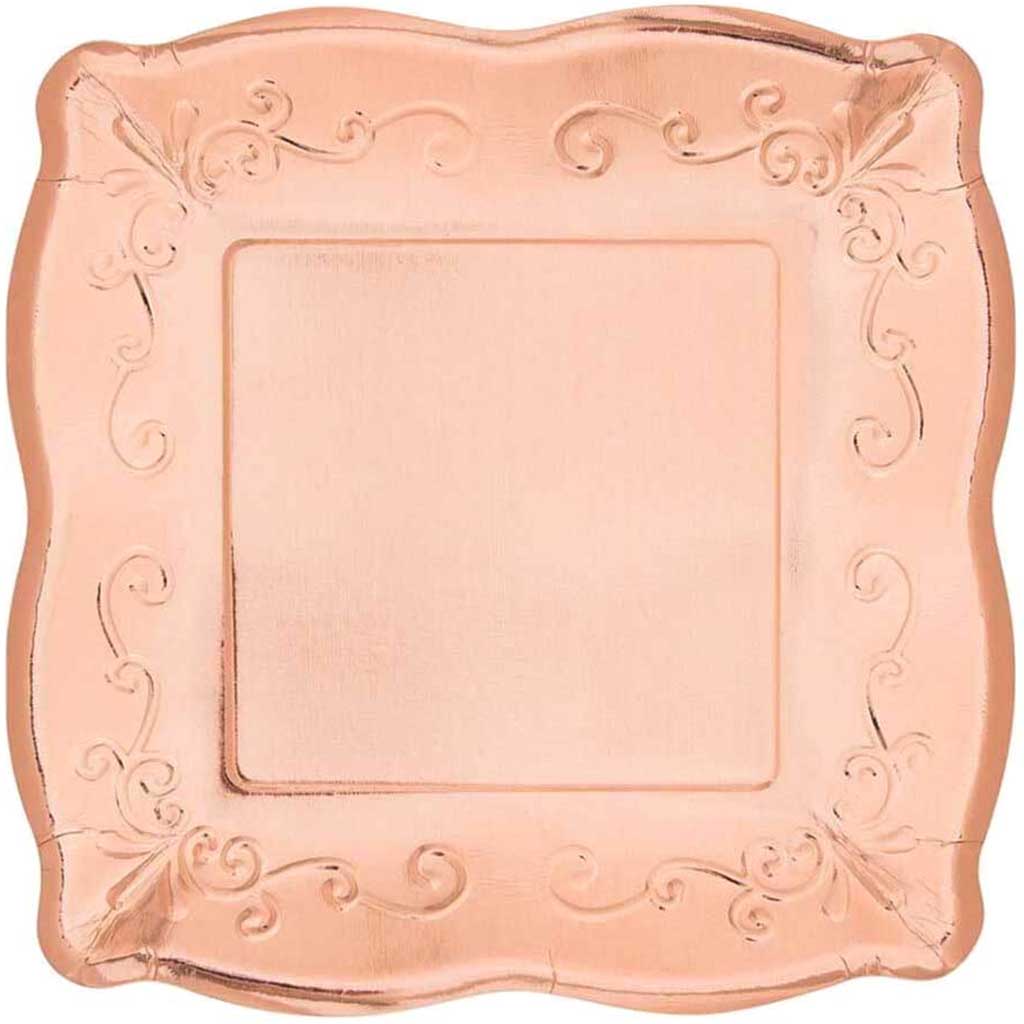 Rose Gold Banquet Plate Embossed Square 10in 8ct