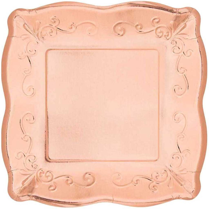 Rose Gold Banquet Plate Embossed Square 10in 8ct