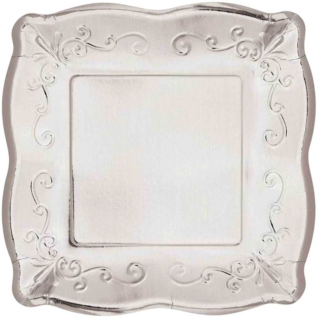 Silver Banquet Plate Embossed Square 10in 8ct