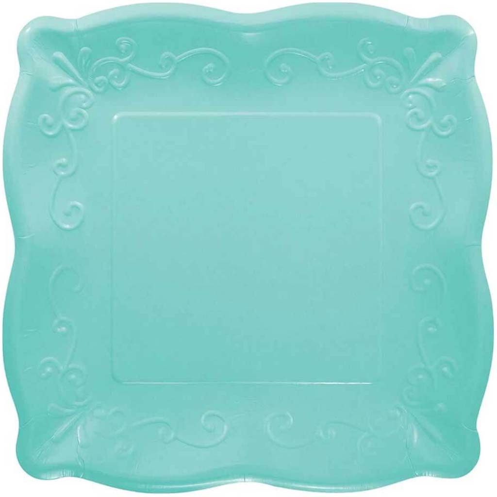 Teal 10in Pottery Scalloped Embossed Square Paper Plates 8pcs/pack