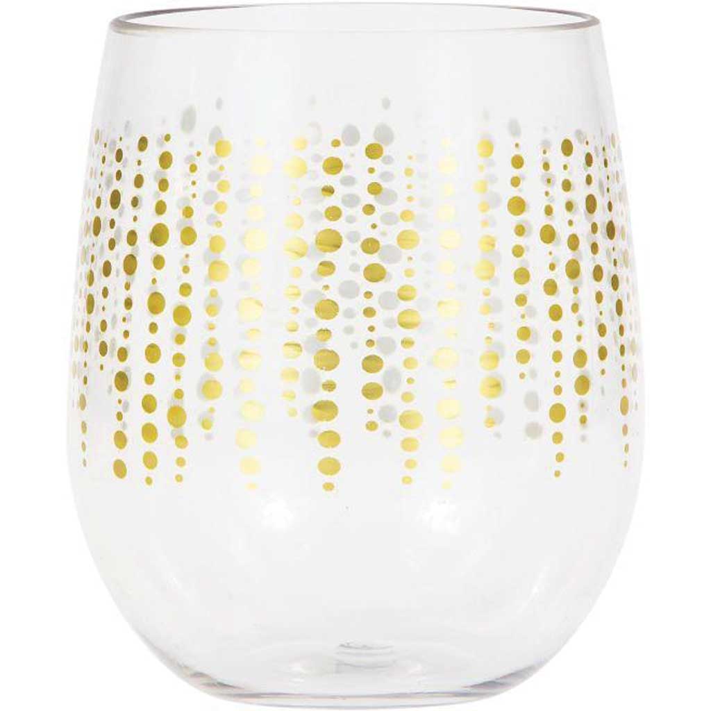 Glittering Gold Dots Plastic Stemless Wine Glass By Elise 14oz