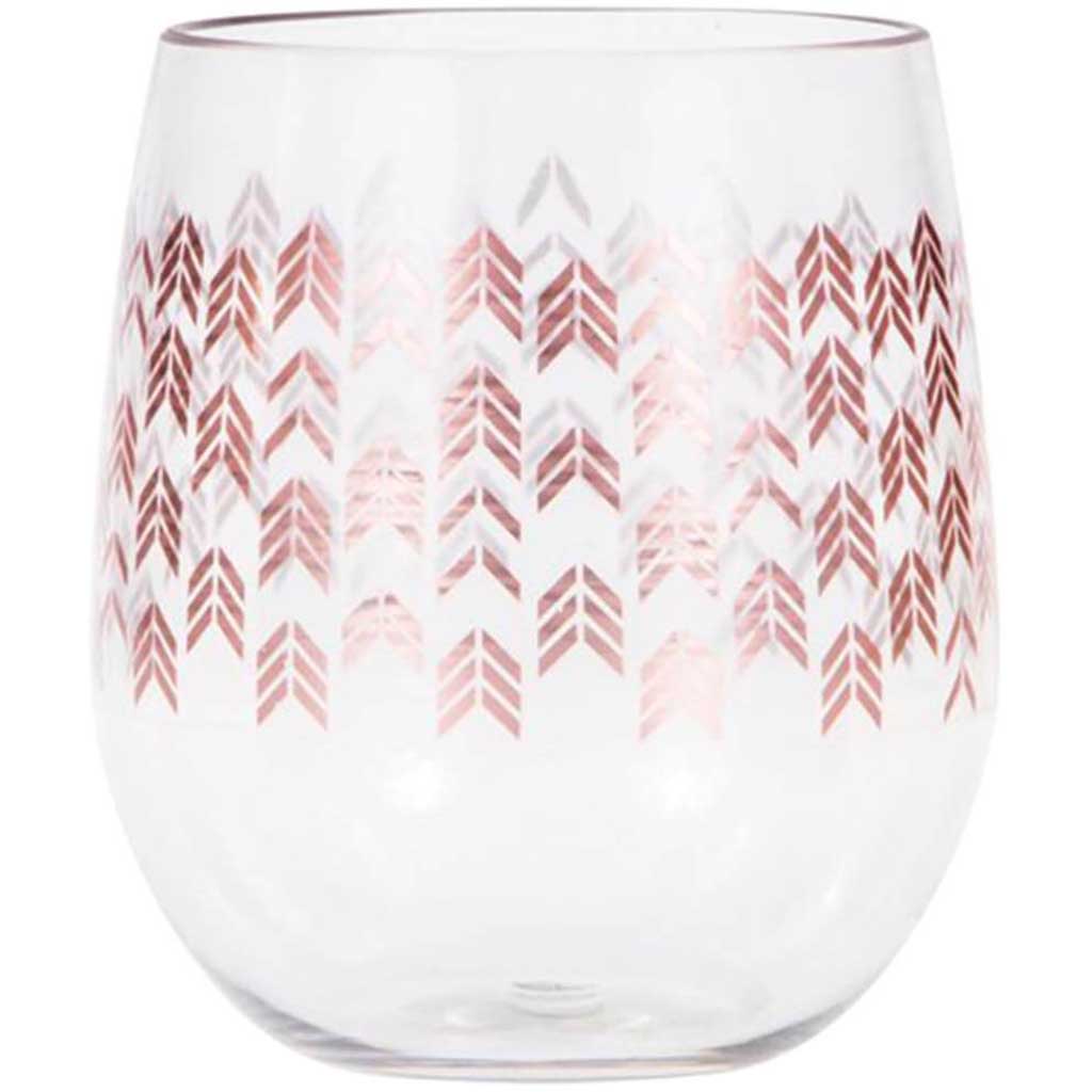 Rose Gold Chevron Plastic Stemless Wine Glasses 14 oz