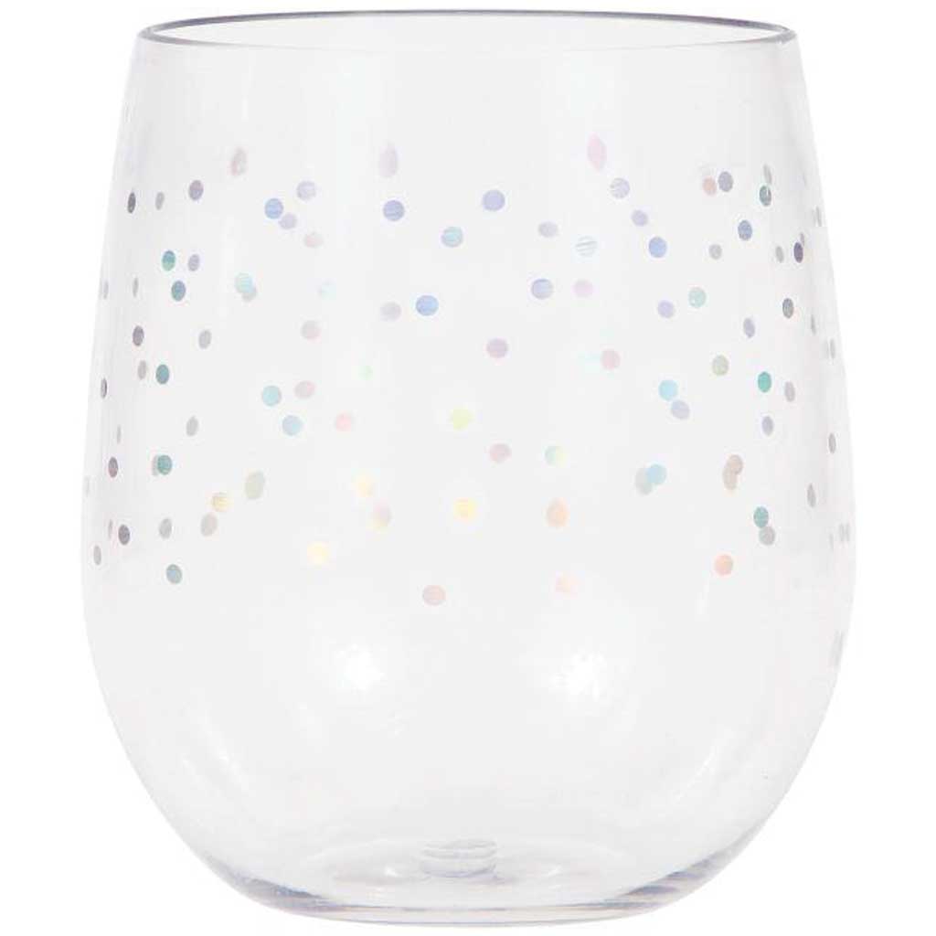 Iridescent Dots Plastic Stemless Wine Glass By Elise 14oz