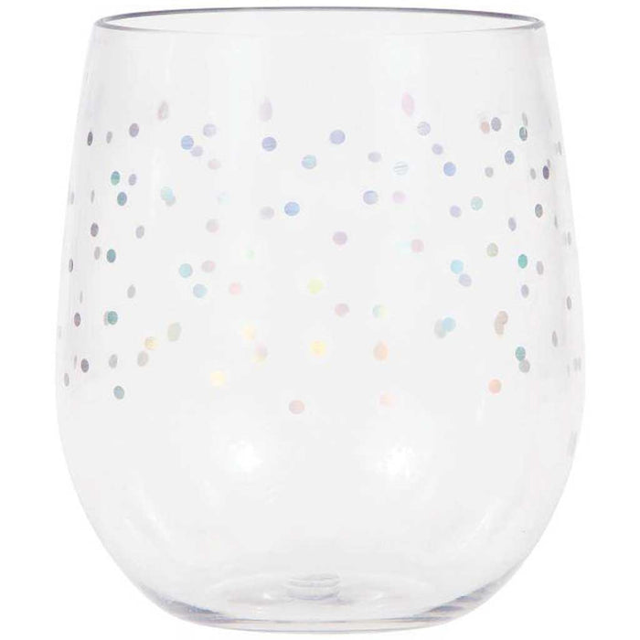 Iridescent Dots Plastic Stemless Wine Glass By Elise 14oz