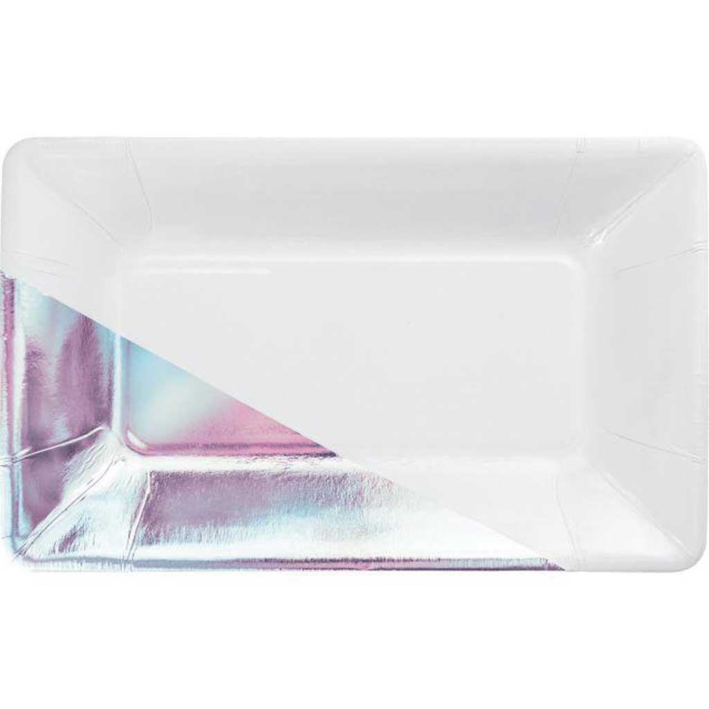 White Iridescent Foil Rectangular Paper Plates By Elise 9in 8ct