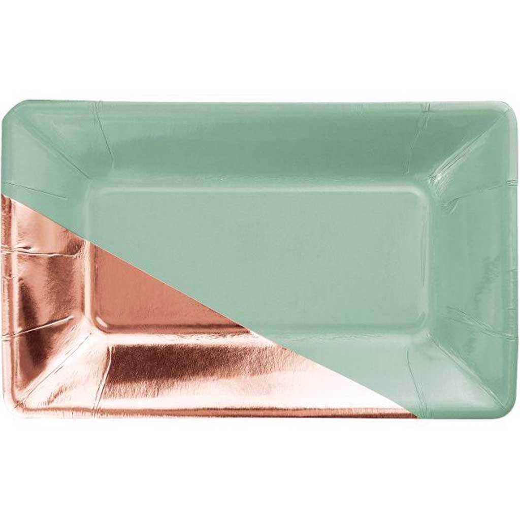 Mint And Rose Gold Foil Rectangular Paper Plates By Elise 9in 8ct