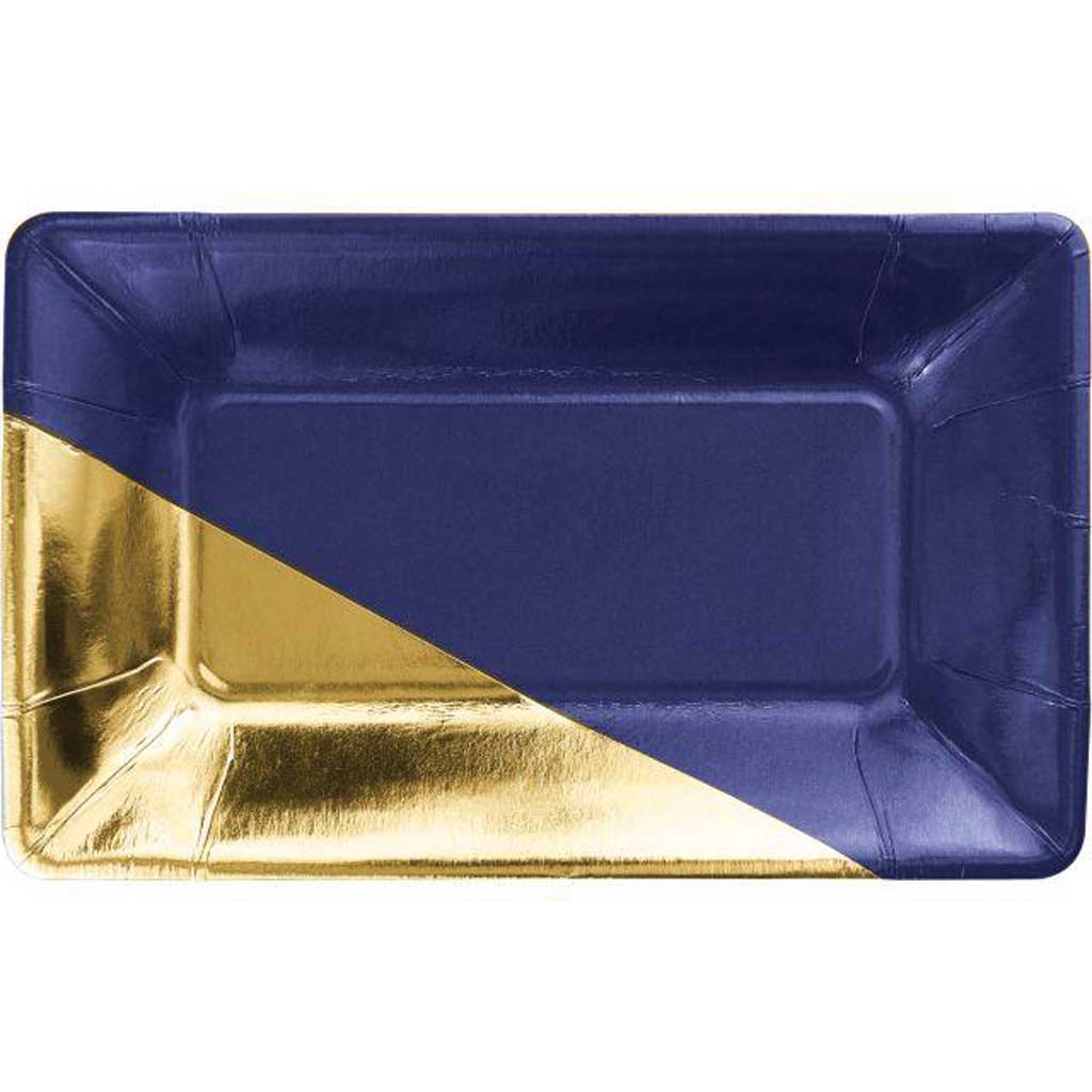 Navy And Gold Foil Rectangular Paper Plates By Elise 9in 8ct