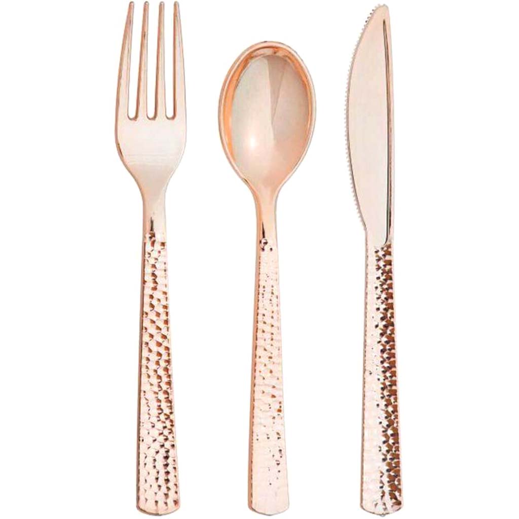 Metallic Rosegold Hammered Assorted Cutlery 24 Count