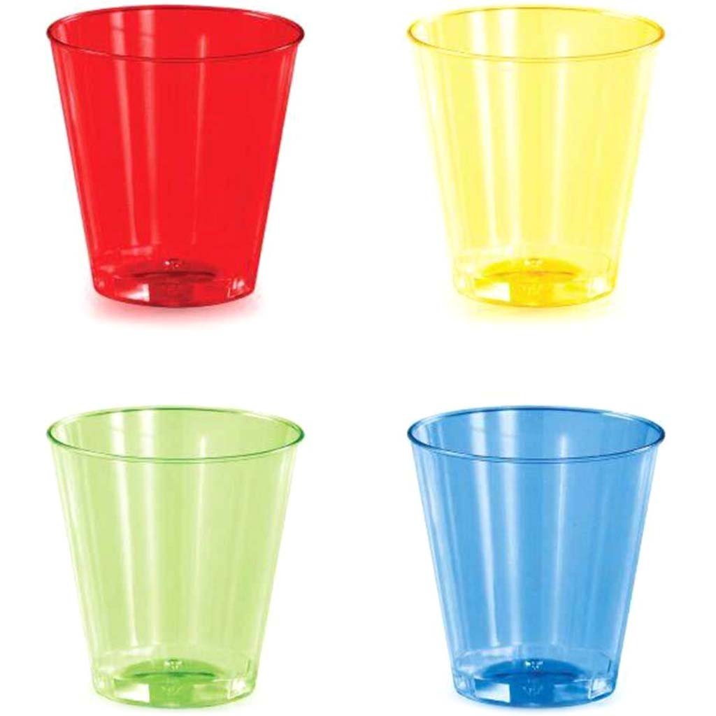 Assorted Colors Plastic Shot Glasses 2oz 16ct