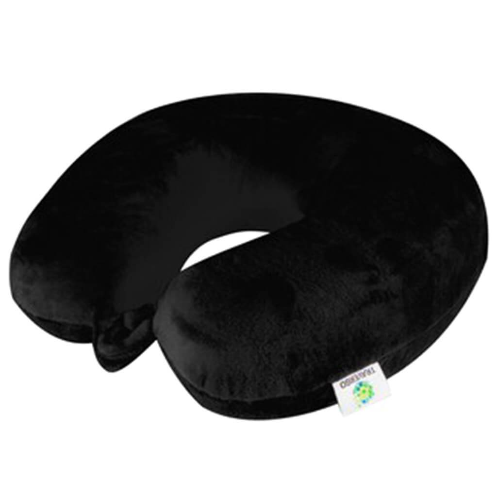 Neck Pillow With Memory Foam Plush Covering, Black