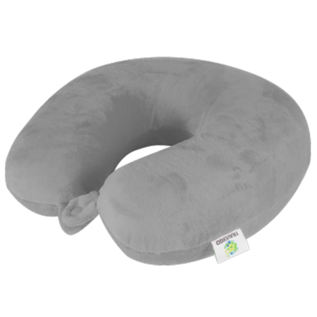 Neck Pillow With Memory Foam Plush Covering, Gray