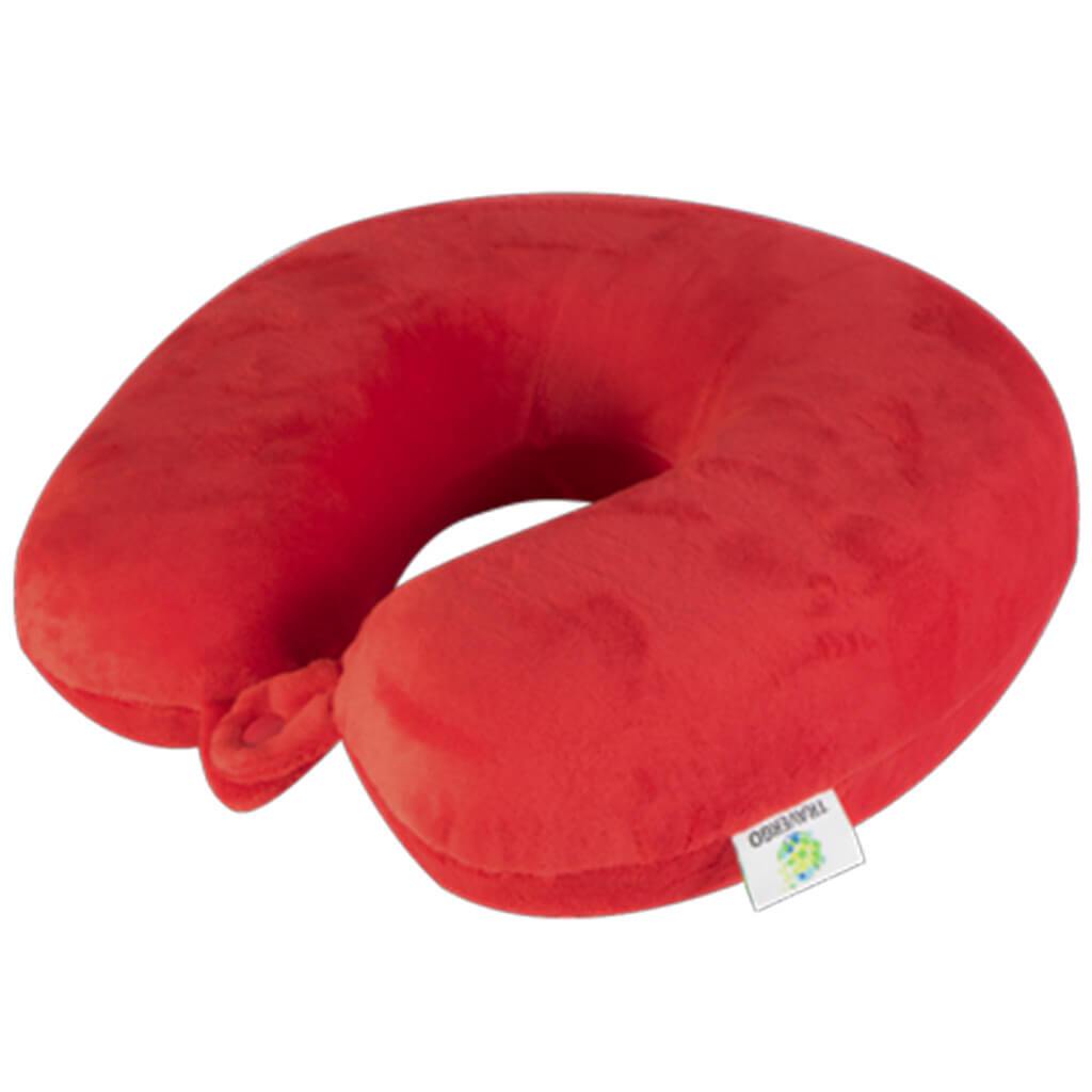 Neck Pillow With Memory Foam Plush Covering, Red