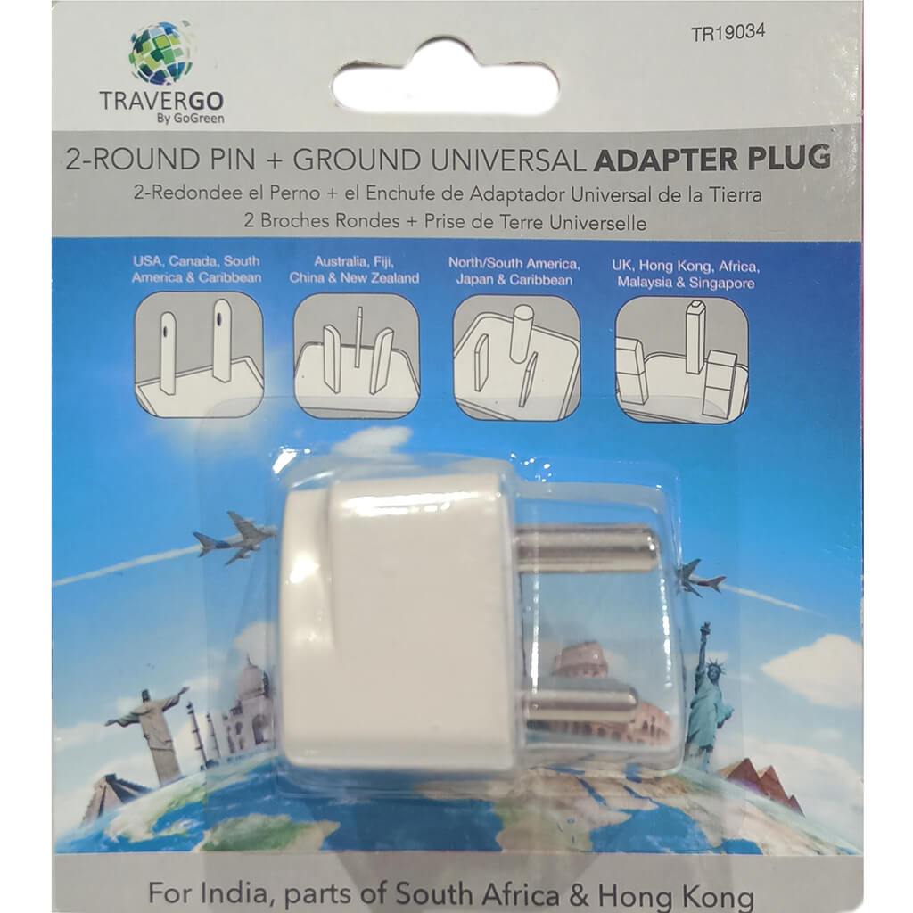 Universal Adapter Plug 2-5Mm Round Pin + Ground Large White