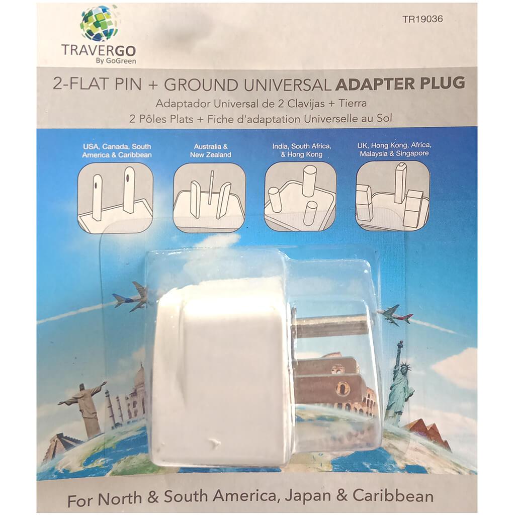 Universal Adapter Plug 2-Flat Pin + Ground Large White