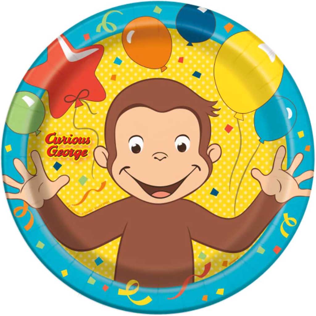 Curious George Round Dinner Plates 9in 8ct