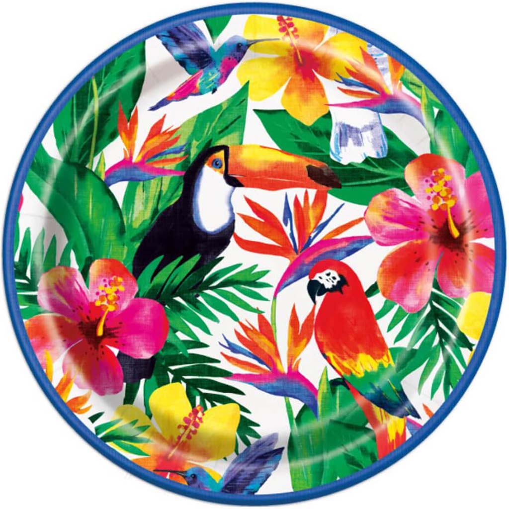 Palm Tropical Luau Round  Dinner Plates 9in 8ct