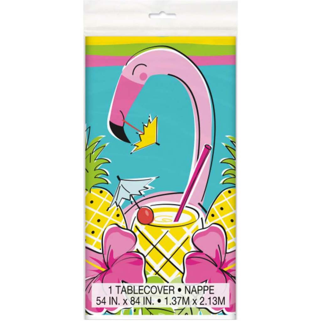 Hawaiian Tropical Summer Pineapple &amp; Flamingo Plastic Tablecover