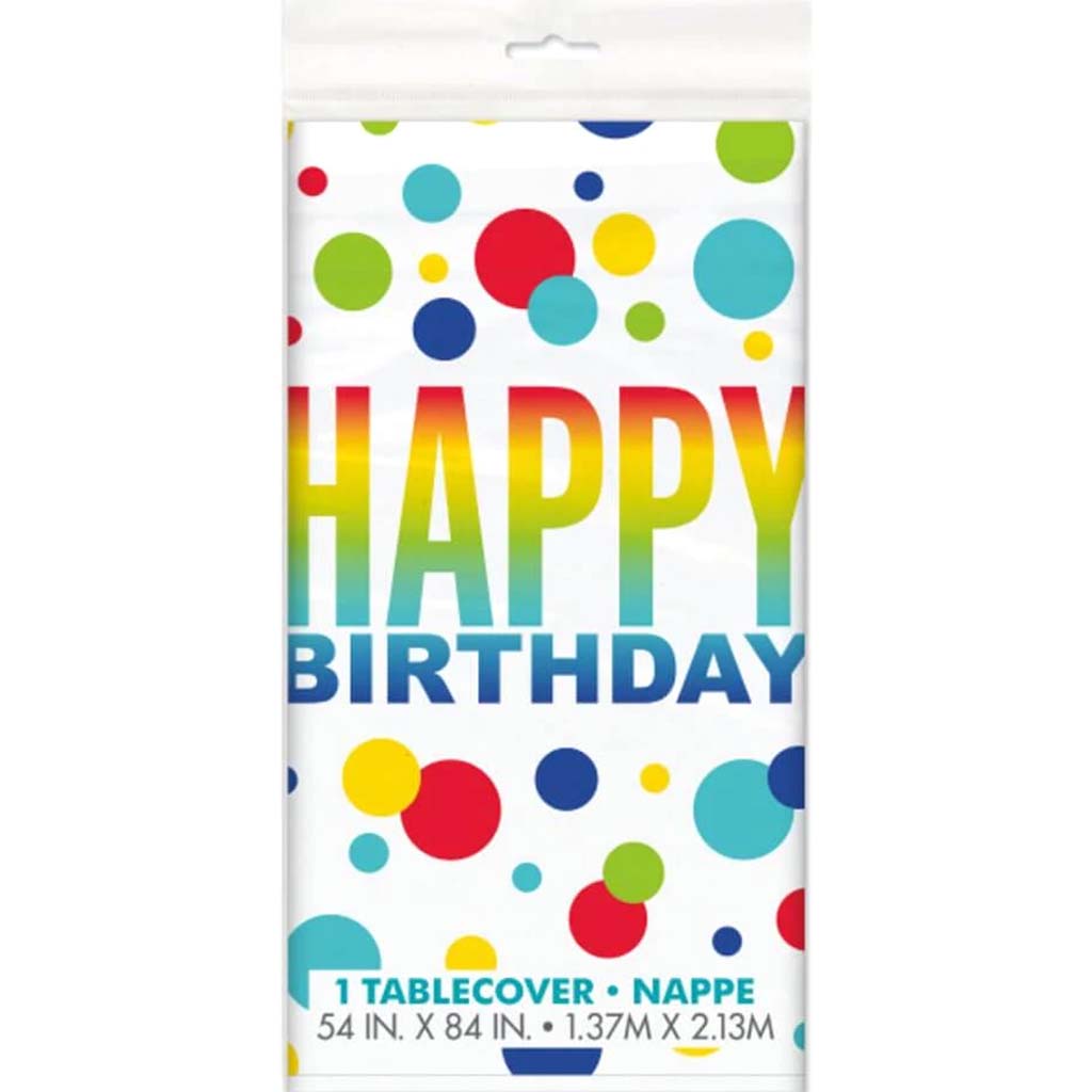 Rainbow Spots Birthday Rectangular Plastic Table Cover 54in x 84in