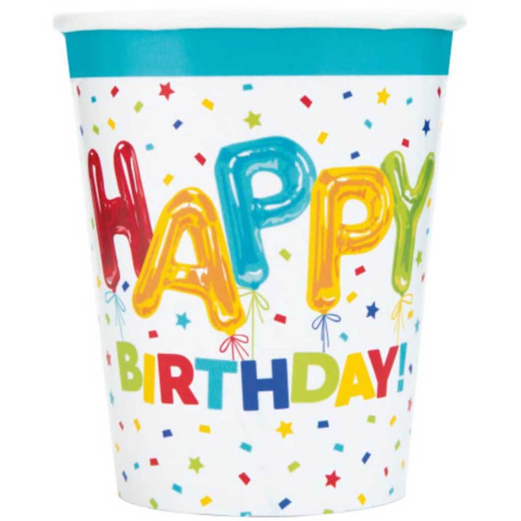 Happy Balloon Birthday Paper Cups  9oz 8ct