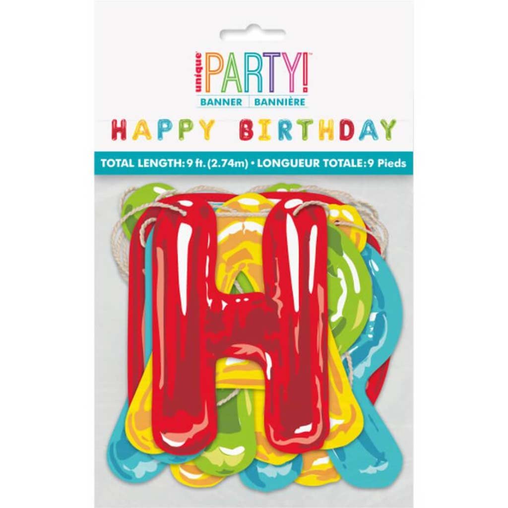 Happy Balloon Birthday Paper Letter Banner 9ft 2ct