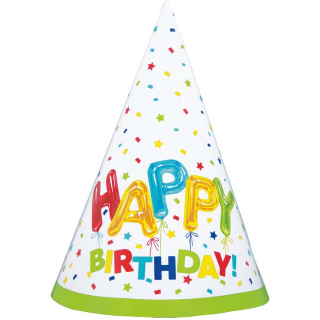 Happy Balloon Birthday Party Hats 8ct