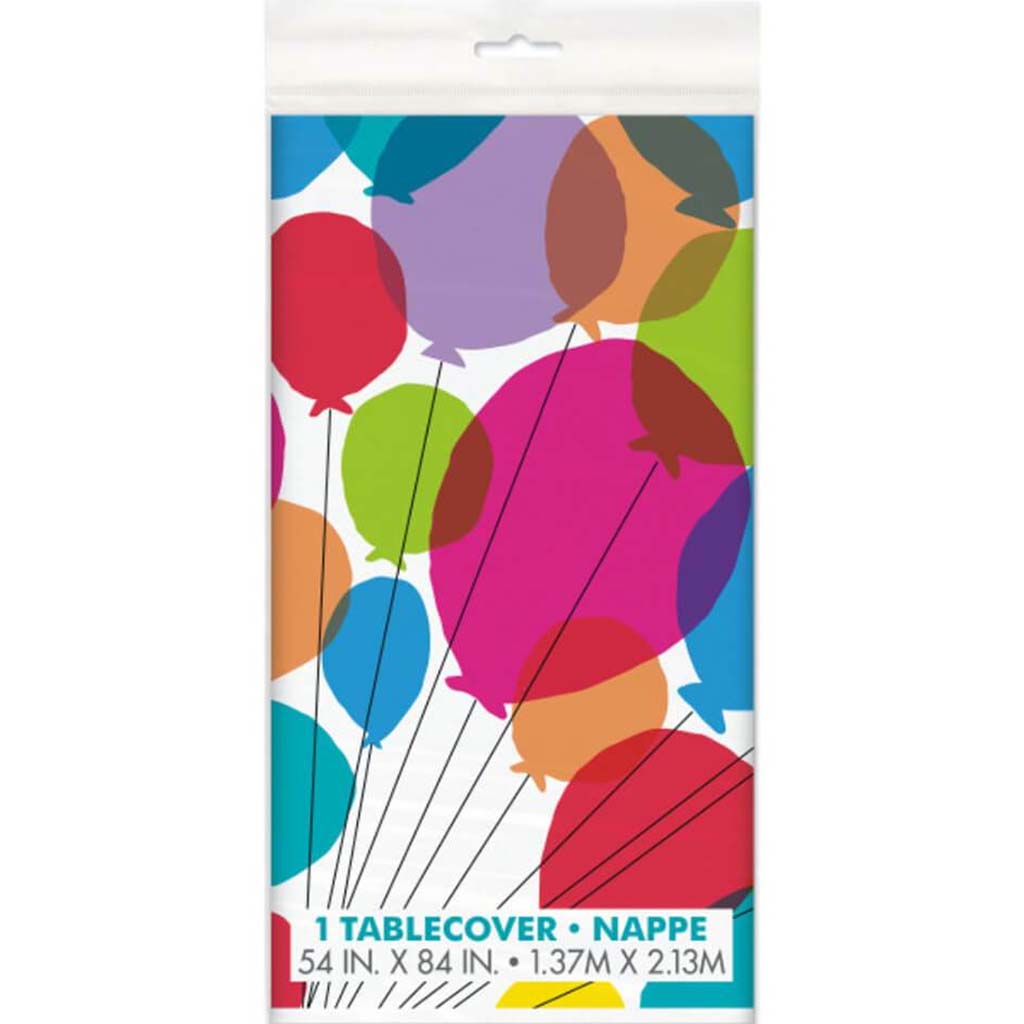 Balloons &amp; Rainbow Birthday Rectangular Plastic Table Cover 54in x 84in