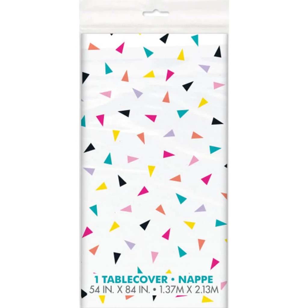 Triangle Confetti Birthday Rectangular Plastic Table Cover 54in x 84in