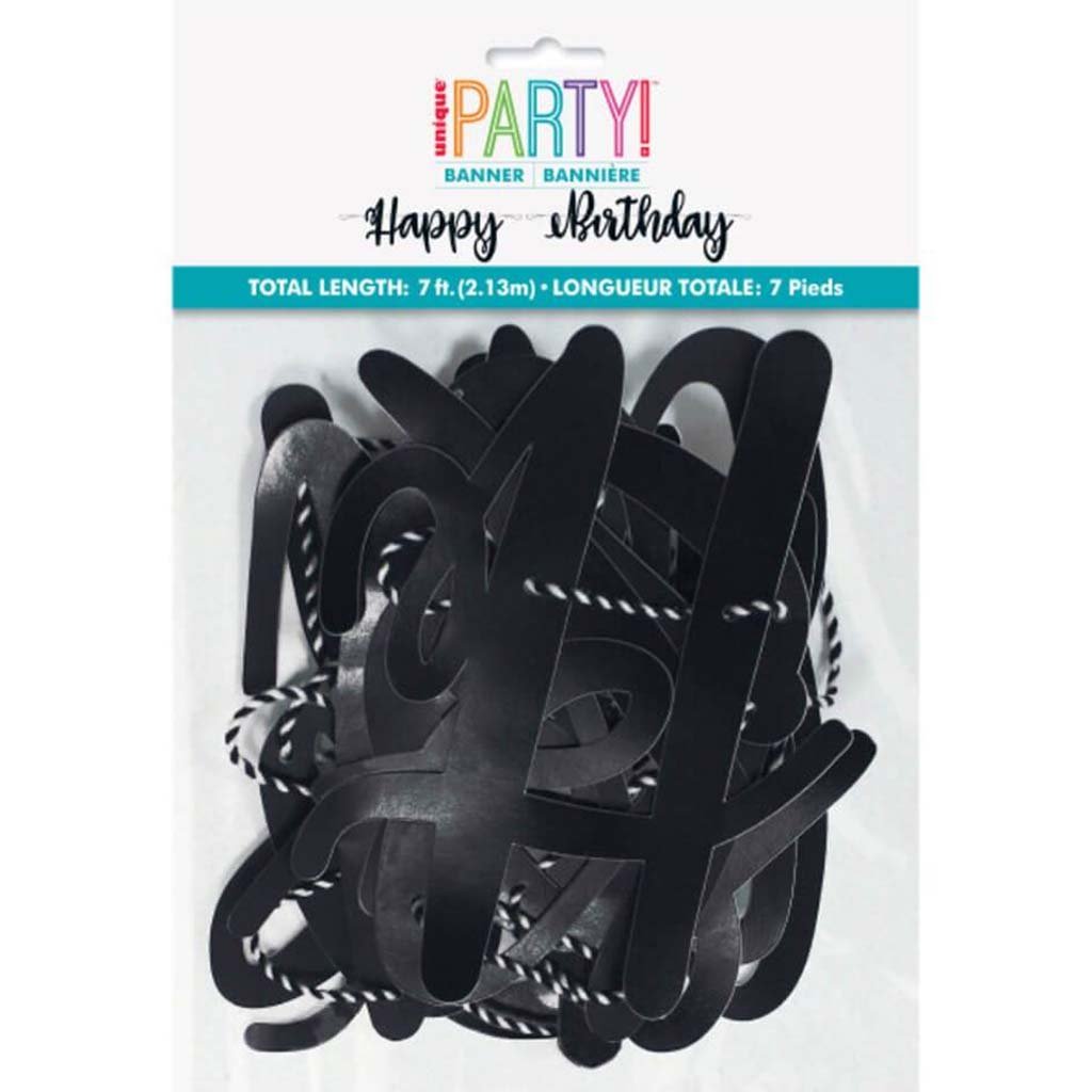 Black Script Happy Birthday Banner 7ft