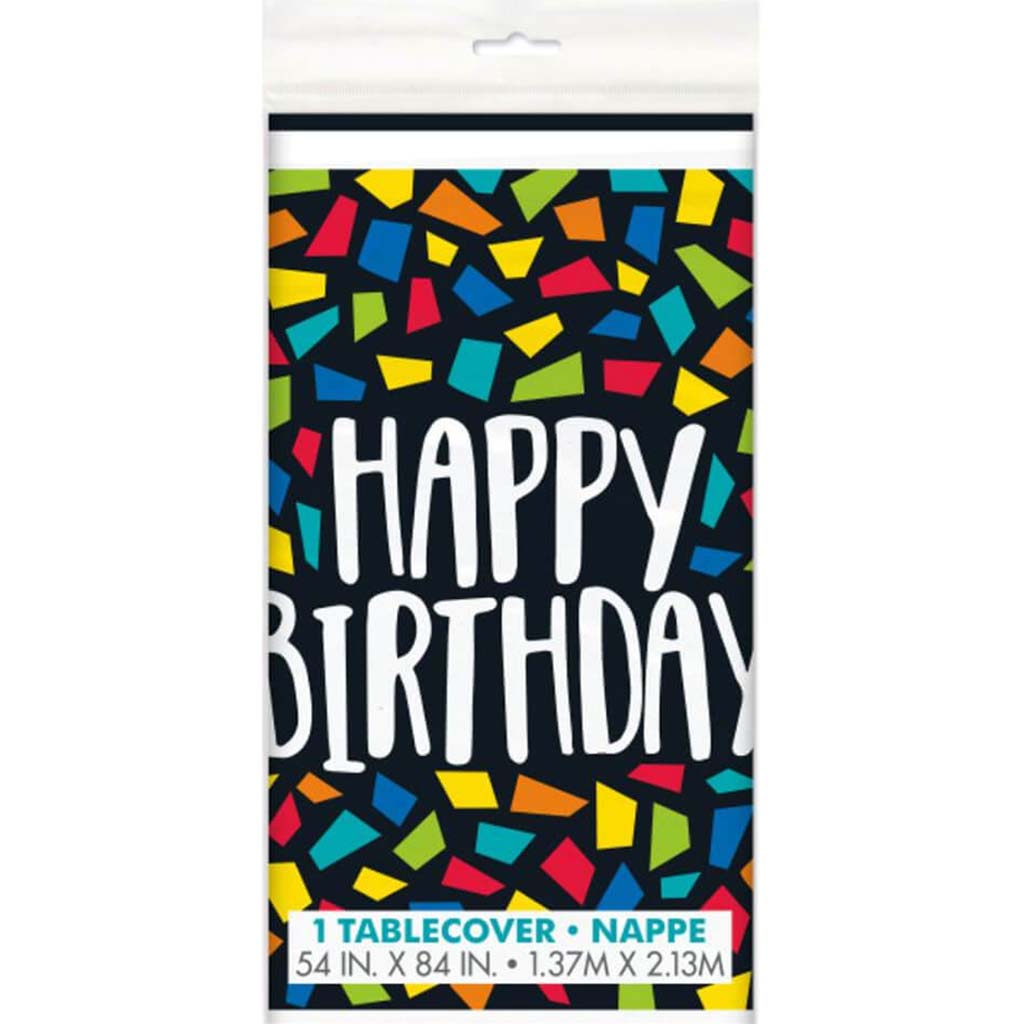 Colorful Mosaic Birthday Rectangular Plastic Table Cover 54in x 84in