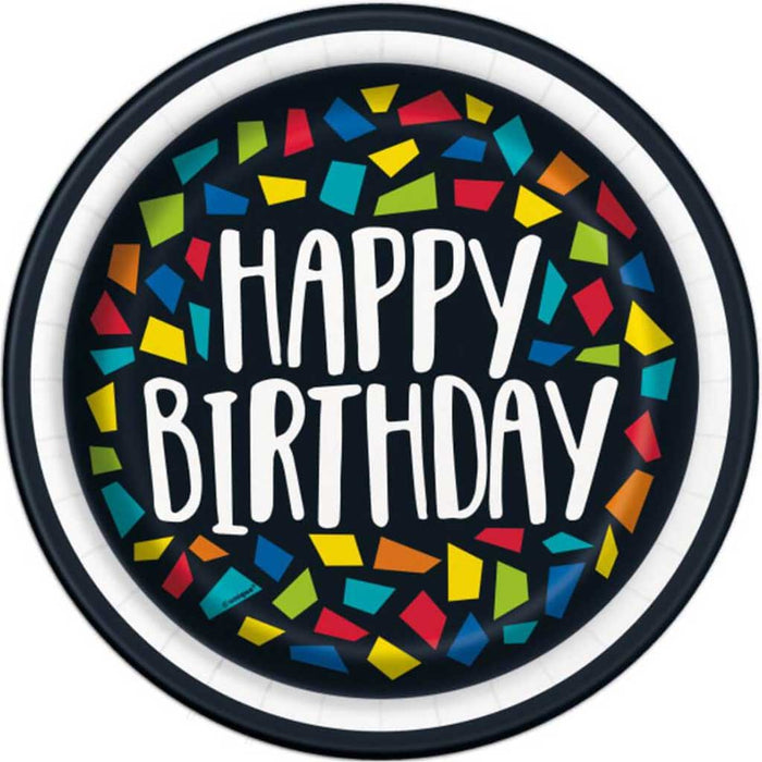 Colorful Mosaic Birthday Round Dessert Plates 7in 8ct