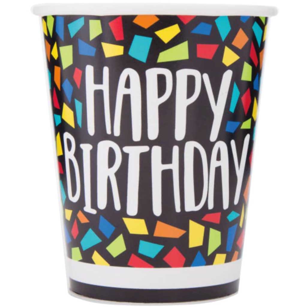 Colorful Mosaic Birthday Paper Cups 9oz 8ct