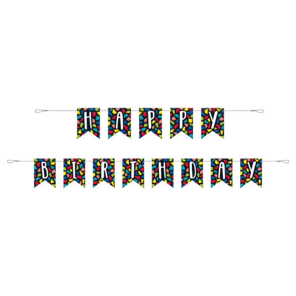 Colorful Mosaic Birthday Pennant Banner 9ft