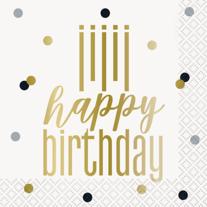 Metallic Happy Birthday Beverage Napkins