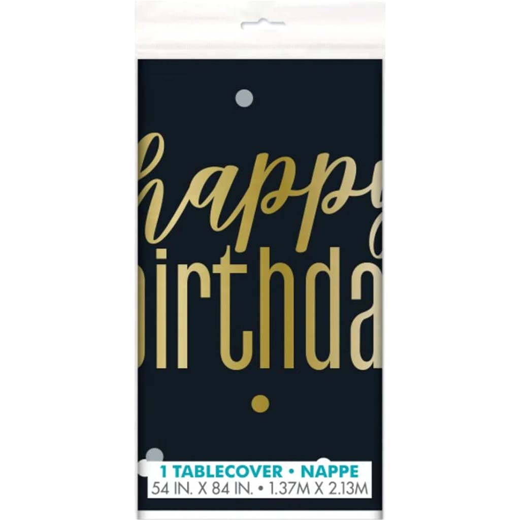 Metallic Happy Birthday Rectangular Plastic Table Cover 54in x 84in