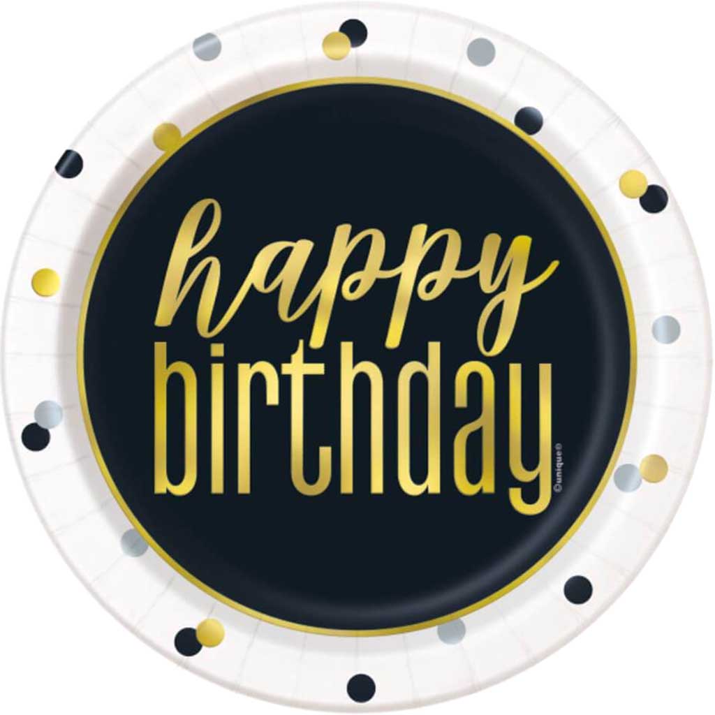 Metallic Happy Birthday Foil Dessert Plates 7in 8ct