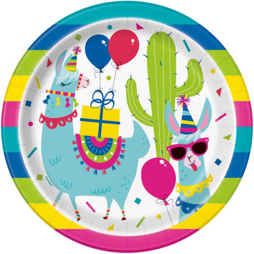 Llama Birthday Round Dinner Plates 9in 8ct