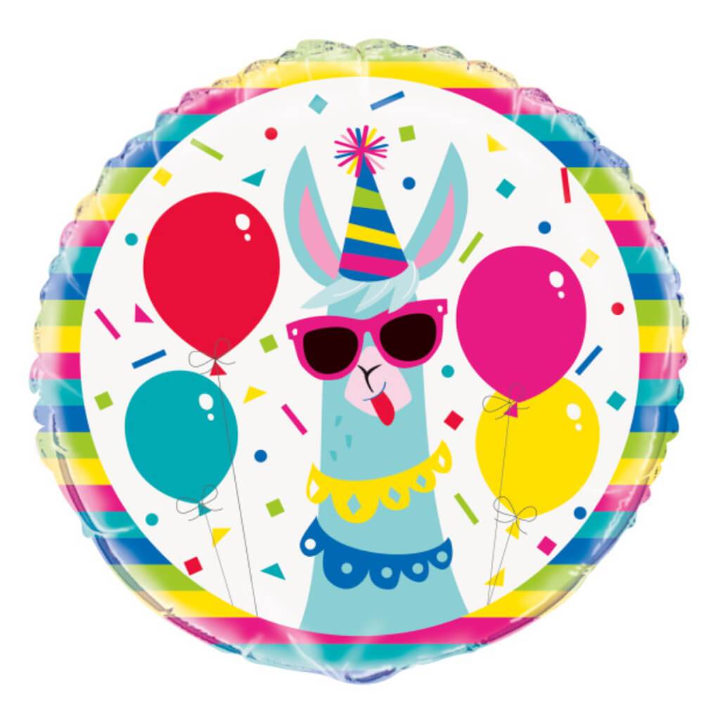 Llama Birthday Round Foil Balloon 18in