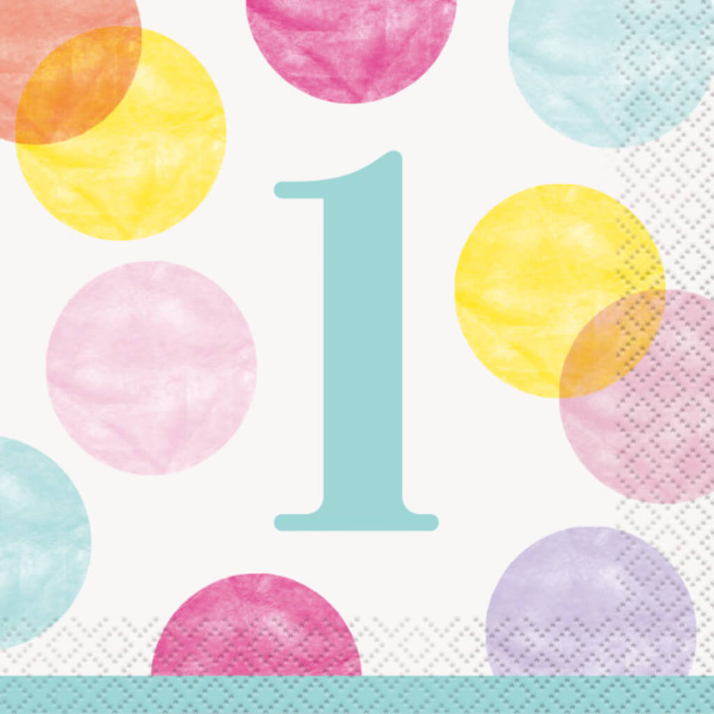 Pink Dots 1st Birthday Beverage Napkins 16ct