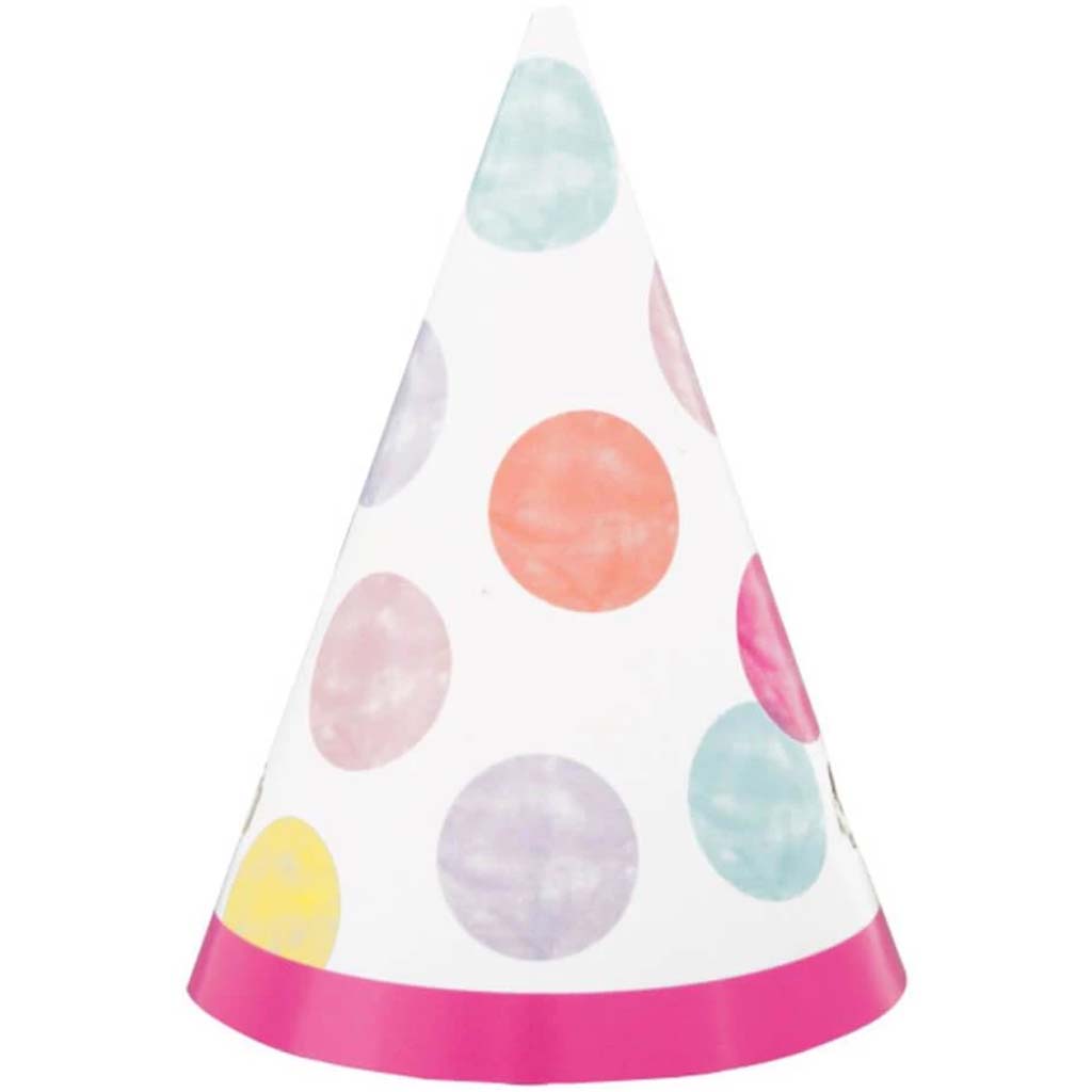 Pink Dots 1st Birthday Mini Party Hats 8ct