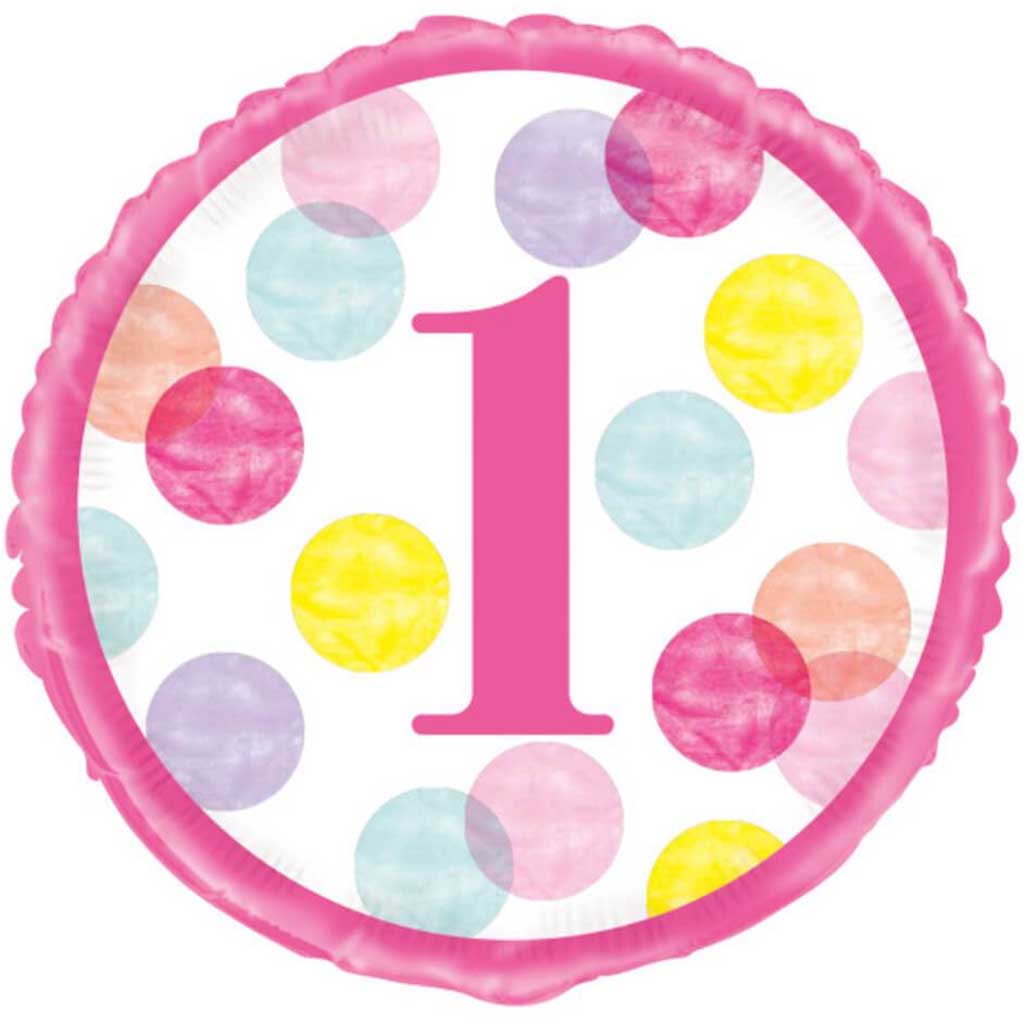 Pink Dots 1st Birthday Round Foil Balloon 18in