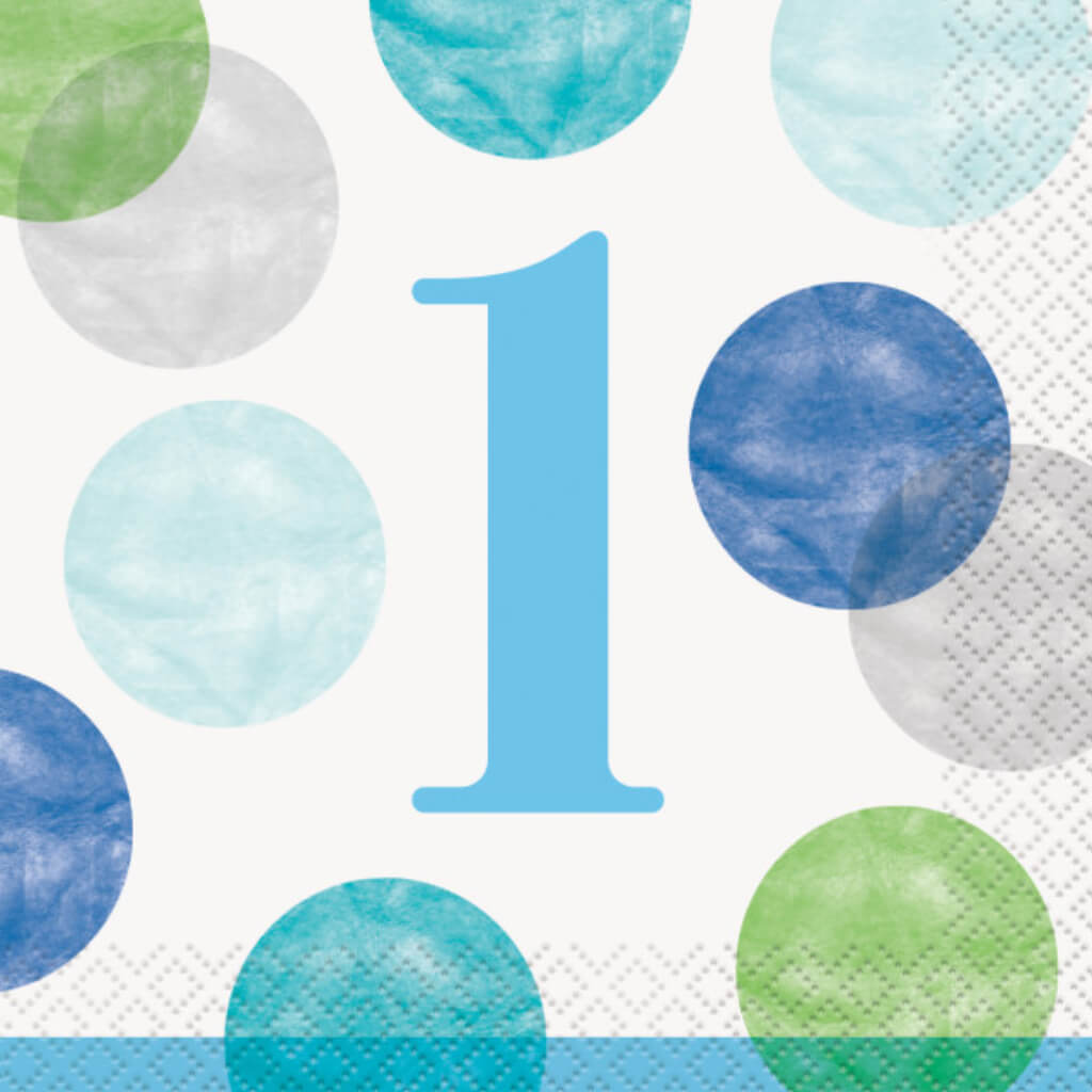 Blue Dots 1st Birthday Beverage Napkins 16ct