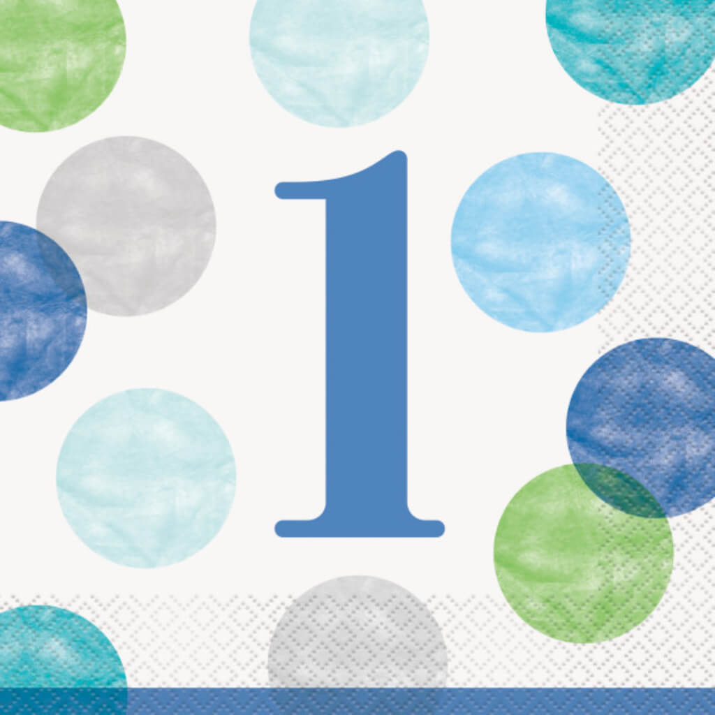 Blue Dots 1st Birthday Luncheon Napkins 16ct