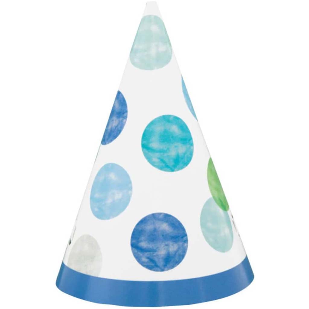 Blue Dots 1st Birthday Mini Party Hats 8ct