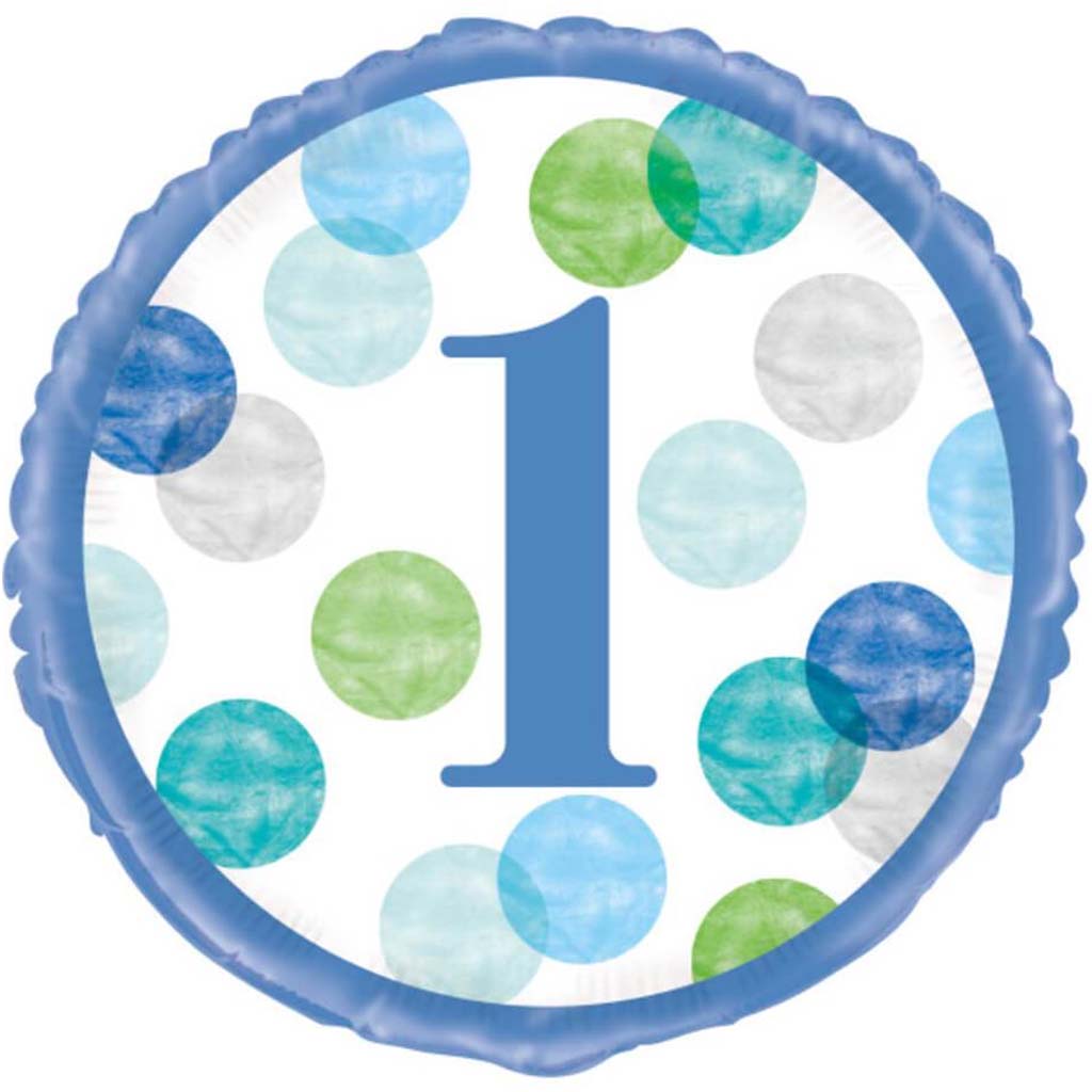 Blue Dots 1st Birthday Round Foil Balloon 18in